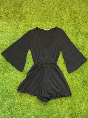 La Vie en Rose Aqua Black Bell Sleeve Romper XS